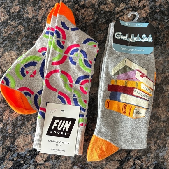 Fun Socks Other - Fun & Good Luck Socks Men’s Cotton Blend Gray Books Geometric Pattern NWT 10-13